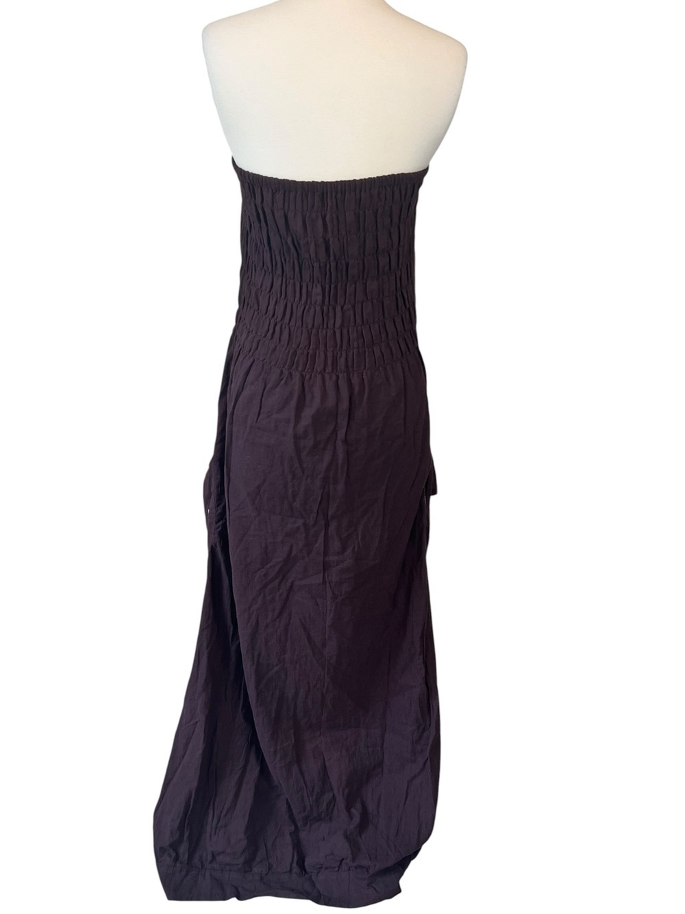 Strapless Chocolate Brown Maxi Dress with Rust Rose Appliqué - Picture 12 of 13